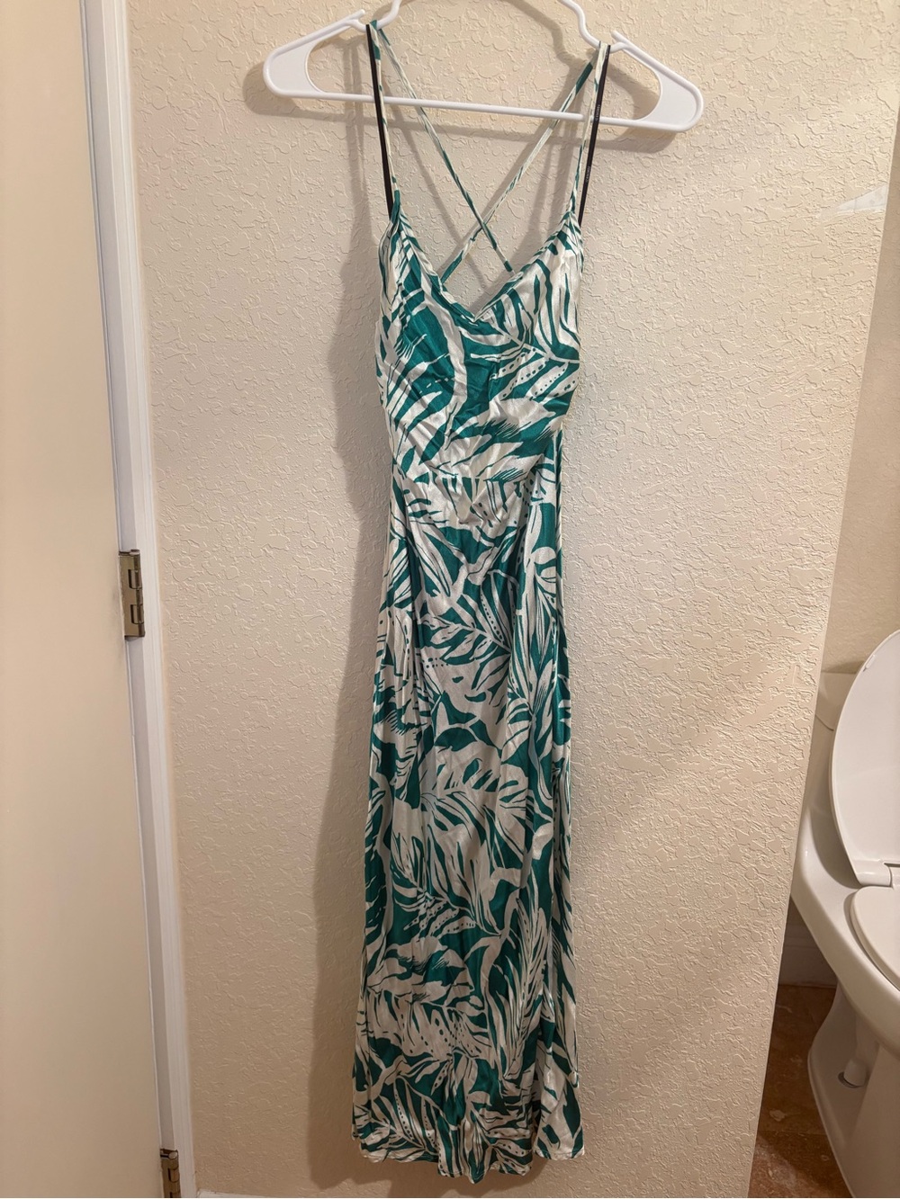 Forever 21 Green and White Tropical Midi Dress with Crisscross Straps
